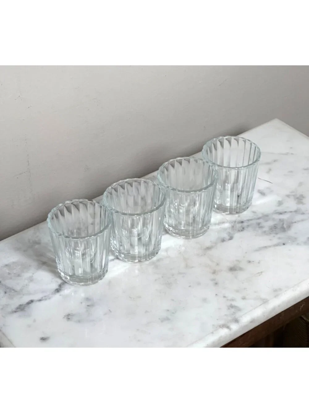 Vintage Set of 4 Ribbed Clear Glass Votive Candle Holders – Made in Mexico – Flu